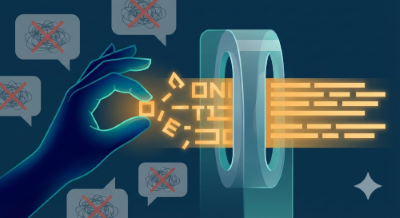 Eine leuchtende Hand hält Text-Tokens, die von einer Verarbeitungsrolle in strukturierten Output umgewandelt werden – Illustration des Tokenisierungsprinzips von LLMs.